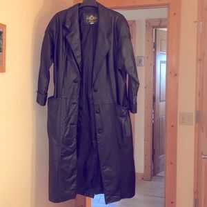 Genuine Leather Black Trench Coat